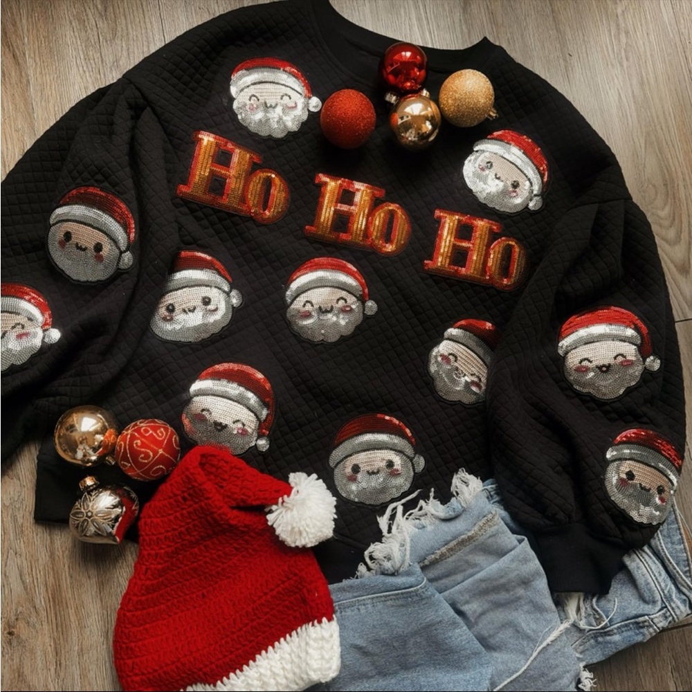 JadyK Festive Black Sequin Snack Pocket Santa Sweater